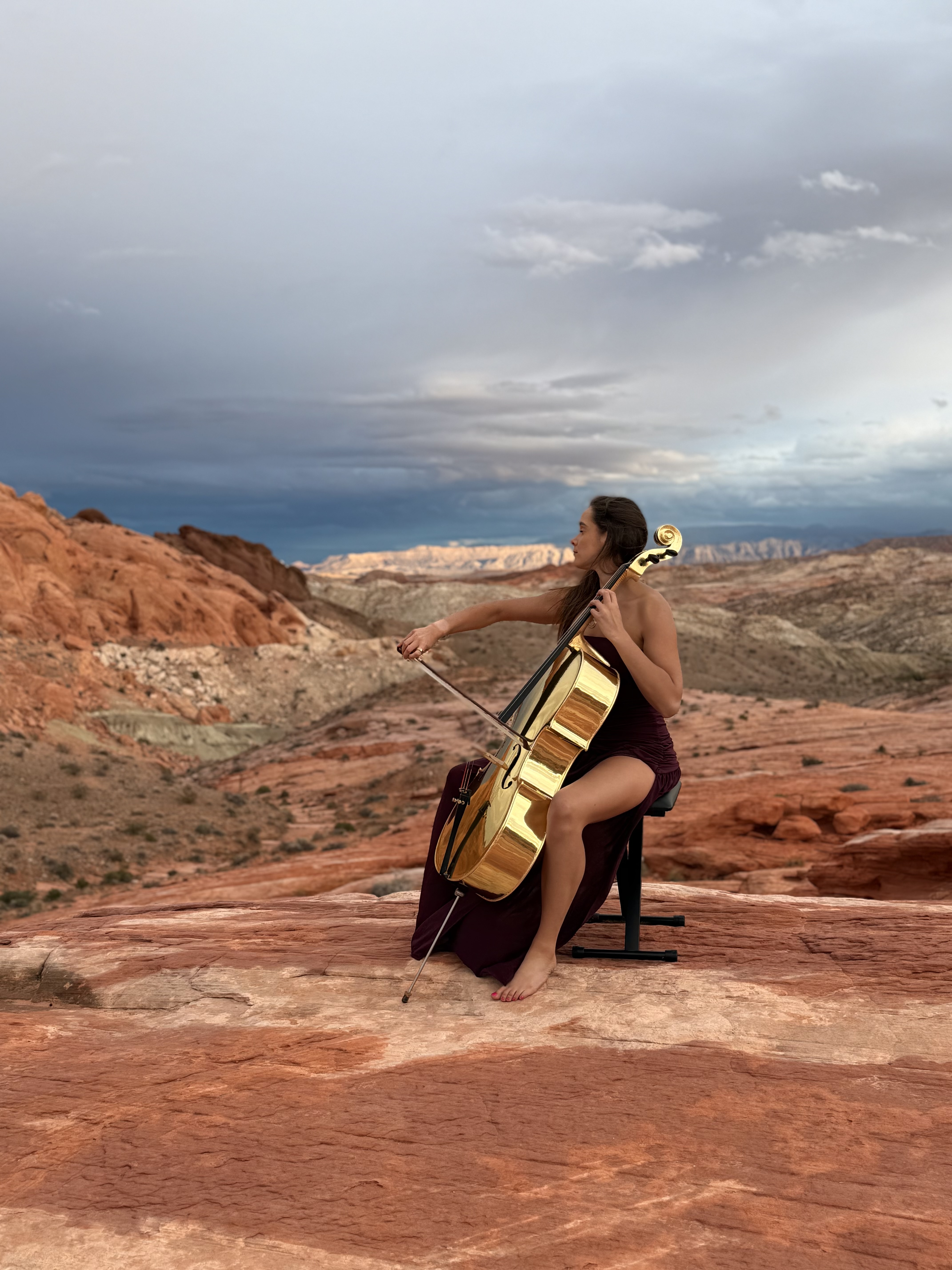 Dramatic desert landscape performance with stormy sky